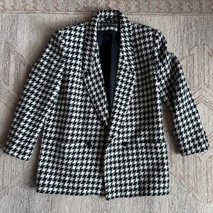 Vintage 80s Houndstooth 100 Wool Oversized Blazer Women 12 Giorgio Sant'Angelo